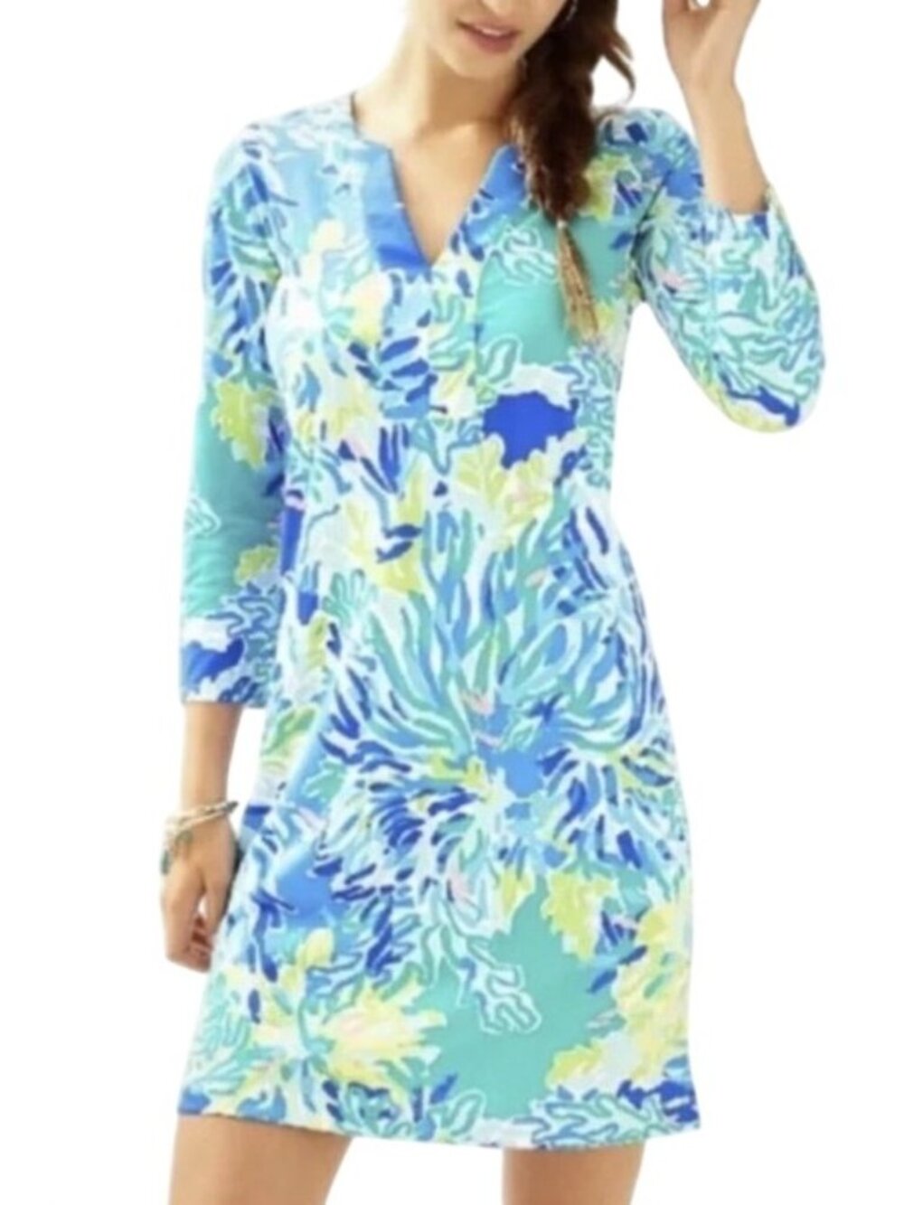 Lilly Pulitzer M Riva Dress Brilliant Blue Wade & Sea Print 100% Pima Cotton